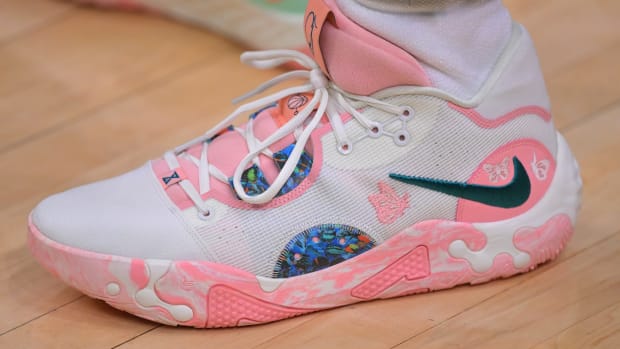 Paul George wearing a Nike PG 6 PE,